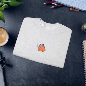 Embroidered Pochita Chainsaw Man Anime Sweatshirt, Unisex Crewneck Jumper, Long Sleeve Hoodie, Graphic Print Top, Manga Fan Gift
