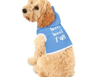 Felpa con cappuccio per cani Woof Woof Y'all, felpa con cappuccio per animali domestici / design cane blu