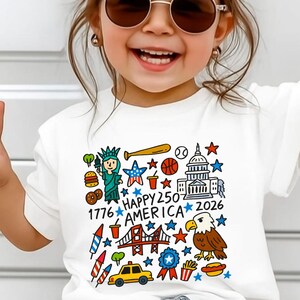 Kids Patriotic Shirt, Happy 250 America 1776 2026 Tee, Fourth of July Outfit, USA Independence Day Graphic, Family Matching Patriotic Tee