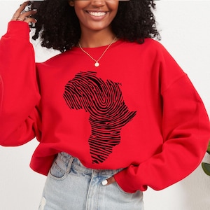 Africa Fingerprint Sweatshirt / Hoodie – Minimalist Afrocentric Clothing – Black Heritage Gift – Unisex Crewneck or Hoodie – Premium Soft