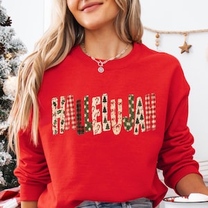 Hallelujah-Weihnachtspullover und -Hoodie, Weihnachtspullover im Patchwork-Stil, Vintage-Steppmuster mit christlichem Motiv, festliches Geschenk für Gläubige