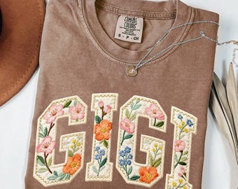 Comfort Colors Custom Mama Shirt, Floral Faux Patchwork Name Shirt, Gigi Mimi Nana Tee, Personalized Mom Shirt, Vintage Style Tee, Up to 4XL