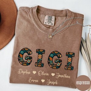 Custom Grandma Shirt with Grandkids’ Names – Floral Letter Comfort Colors Tee – Gigi, Nana, Mimi, Mama Personalized Gift - MOM8