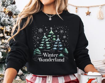 Winter Wonderland Sweatshirt, Christmas Tree Sweatshirt, Holiday Crewneck, Cozy Winter Pullover, Unisex Hoodie, 4XL, XMAS250