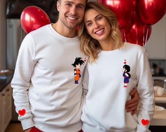 Felpa con cappuccio anime personalizzata, manica a cuore con nome personalizzato, felpa abbinata per coppia, simpatico regalo d'amore anime, pullover unisex
