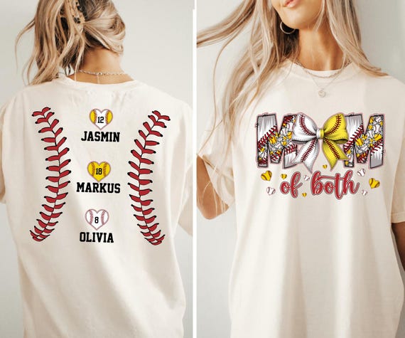 Mom of Both Shirt, Baseball Softball Mom Shirt, Custom Name Number Shirt, Game Day Tee, Sports Mom Gift, Personalized Team Shirt