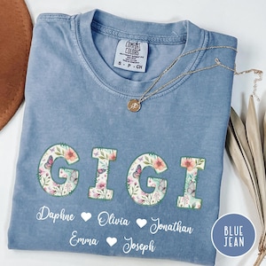 Custom Grandma Shirt with Grandkids’ Names – Floral Letter Comfort Colors Tee – Gigi, Nana, Mimi, Mama Personalized Gift - MOM4