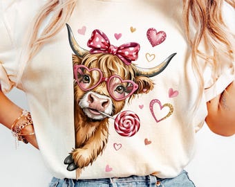 Cute Cow Valentine Shirt, Comfort Colors Graphic Tee, Funny Highland Cow Shirt, Western Valentine, Cow Lover Gift, Aesthetic Country Tee