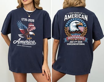 Camiseta comemorativa do aniversário dos Estados Unidos, 1776–2026, camiseta patriótica com águia, camiseta Comfort Colors para o Dia da Independência, camiseta com estampa dos EUA