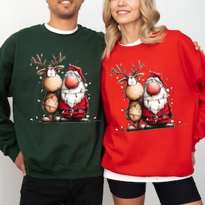 Cute Christmas Reindeer and Santa Sweatshirt or Hoodie | Funny Holiday Outfit | Unisex up to 4XL, XMAS161