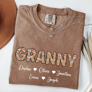 Custom Grandma Shirt with Grandkids’ Names – Floral Letter Comfort Colors Tee – Gigi, Nana, Mimi, Mama Personalized Gift - MOM11