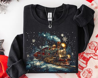 Polar Train Christmas Sweatshirt, Winter Express Hoodie, Snowy Holiday Locomotive Pullover, Magical Railway Lover Gift