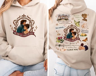 Sudadera con capucha de Orgullo y prejuicio, novela romántica literaria de Jane Austen, sudadera con frase "Todos somos tontos en el amor", regalo para amantes de los libros, sudadera con capucha de novela clásica