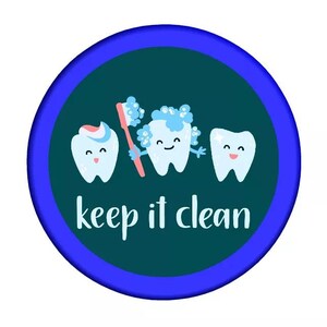 Keep It Clean Teeth tandenborstel cartoon button badge 25 mm, 32 mm en 58 mm