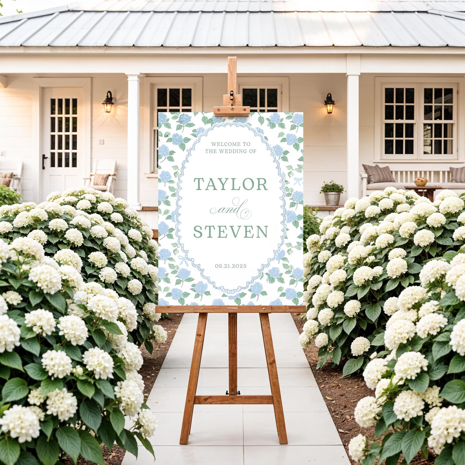Blue Hydrangea Wedding Welcome Sign Canva Template (18x24 Inch Digital ...