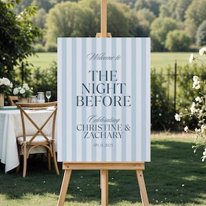Elegant Rehearsal Dinner Welcome Sign: Blue Striped Canva Template (18x24 Digital Download)