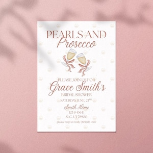 Pearls and Prosecco Bridal Shower Invitation Template (5x7 inch)