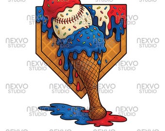4th of July Baseball Bat Ice Cream Cone PNG: Patriotic Clipart