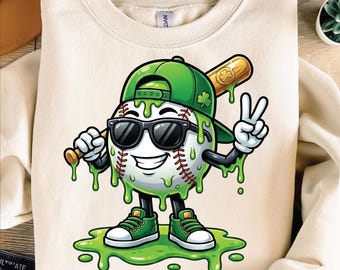 St Patricks Day Baseball Ice Cream Drip PNG, St Patrick Baseball PNG, Lucky Slime Baseball Boy Shirt Design, Funny Sports St Patricks