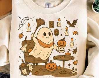 Sprzątanie duchów PNG, Zabawny duch Halloween PNG, Uroczy duch sprzątający PNG, Zdrowy nawiedzony dom PNG, Jesienny estetyczny duch Clipart