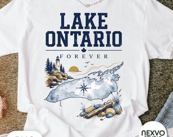 Lake Ontario Forever PNG, Vintage Canada Lake Sublimation Design, Watercolor Lighthouse Map Shirt PNG, Canadian Pride Lake Life Download