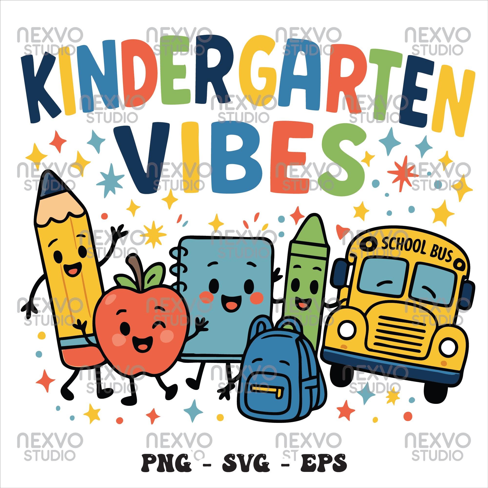 Kindergarten Vibes PNG SVG | Cute Back to School Sublimation Design for ...