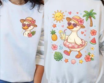 Summer Goose PNG, Cute Beach Goose Sublimation Design, Silly Goose Summer Shirt, Front & Back, Funny Goose Vacation PNG, Tropical Pool Png