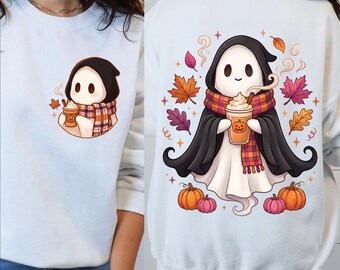 Cute Ghost Fall PNG, Pumpkin Spice Latte Sublimation design, Cozy Spooky Season Shirt Design, Coffee Ghost Halloween PNG, Trendy Fall Png
