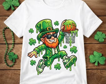 St Patrick Basketball PNG, Glückskobold Dunk-Shirt-Design, Kobold Basketball St Patricks Day Drip PNG, Jungen Sport St Patricks PNG