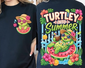 Turtley Into Summer PNG, Cute Turtle Beach Sublimation Design, Funny Summer Shirt Design, Tropical Sea Turtle PNG, Watermelon Summer Png