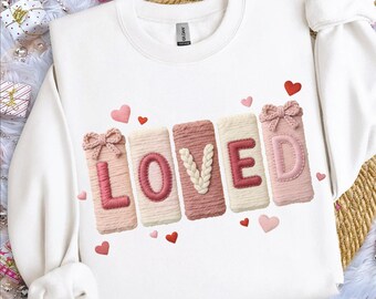 LOVED PNG, Valentine Love PNG, Faux Yarn Love Design, Embroidery Style Valentine Png, Coquette Love Png, Romantic Shirt, Digital Download