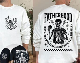 Fatherhood Just A Dad Who Came Back With The Milk PNG, Funny Skeleton Dad Design, Father's Day Shirt PNG, Trendy Rock Dad Digital Download
