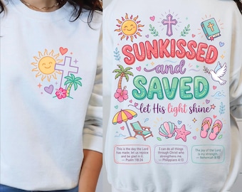 Sunkissed And Saved PNG, Christian Summer Sublimation Design, Faith Beach Shirt Design, Cute Bible Verse Summer PNG, Religious Beach Png