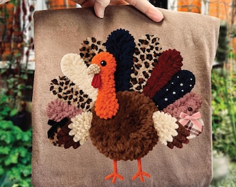 Leopard Fall Turkey Latch Hook Yarn Crochet PNG, Thanksgiving PNG, Preppy Thanksgiving PNG, Give Thanks Png, Thankful Png, Faux Yarn Png