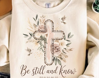 Be Still and Know PNG | Psalm 46:10 Bible Verse Design | Christian Floral Cross Sublimation | Faith Quote PNG | Religious Leopard Cross Art