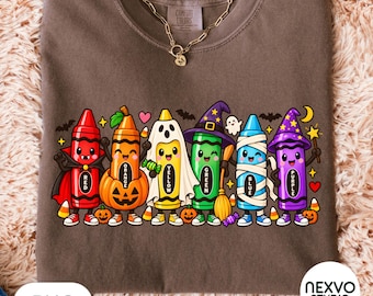 Halloween Crayon Png, Spooky Teacher Halloween Shirt Design, Cute Crayon Sublimation Png, Ghost Witch Mummy Crayons, Trendy Spooky Season