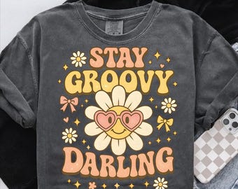 Retro Groovy PNG: 70s Daisy Flower, Smiley Face (Digital Download)