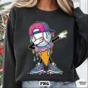 Dabbing Baseball Glass PNG, Cool Drip Baseball Character Donut Cap Sneakers Shirt Design, Pojkar Baseball Sublimering Digital Nedladdning