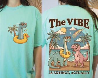 The Vibe Is Extinct Actually PNG, Funny Dinosaur Summer Sublimation, Retro Beach Shirt Design, Cute T-Rex Meme PNG, Sarcastic Summer Png