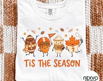 Tis the Season Football PNG, Cute Fall Sublimation Design, Game Day Shirt, Pumpkin Spice Latte Png, Football Season Autumn Tailgate Png