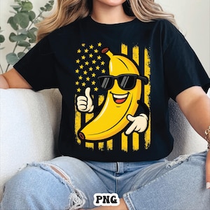 Graphic Bananas Proud Name Retro American Flag Bananas Lover Png, Patriotic Cartoon Banana Png, Funny Fruit USA Design