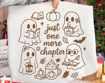 Jeszcze jeden rozdział, duch PNG SVG, urocze czytanie, Halloween, sublimacja dla miłośników książek, przytulne, jesienne pobieranie cyfrowe dla moli książkowych, straszny sezon