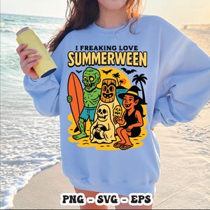 Summer Halloween png, I Freaking Love Summer PNG SVG, Funny Halloween Funny, Horror Characters png, Halloween in Summer Digital Shirt Design
