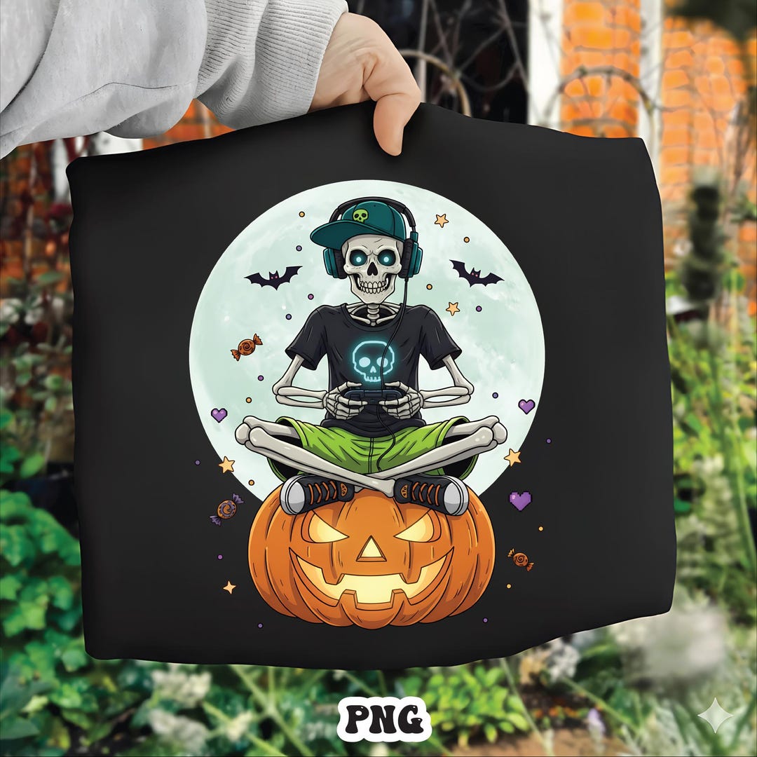 Halloween Gamer Skeleton PNG Clipart | Cool Skull Playing Video Games ...