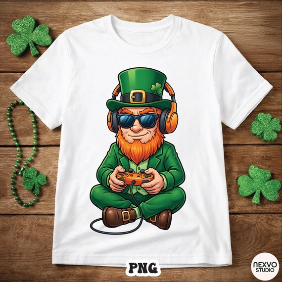 St Patrick Gamer PNG, Funny Leprechaun Gaming Shirt Design, St Patricks Day Leprechaun Gamer Video Gaming, Lucky Video Game Boy Digital