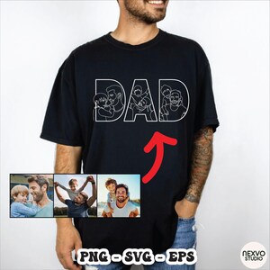 Arquivo PNG e SVG personalizado com a palavra "PAI" a partir de foto, design de camiseta personalizada para o Dia dos Pais, download digital de retrato em estilo linear, compatível com Cricut (DTF), presente dos filhos para o papai imagem 2