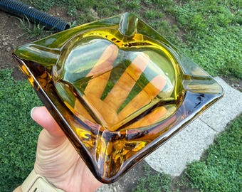Vintage Bernstein Gelb Glas Retro MCM Aschenbecher Trinket Catchall 14,5 x 14,5 cm