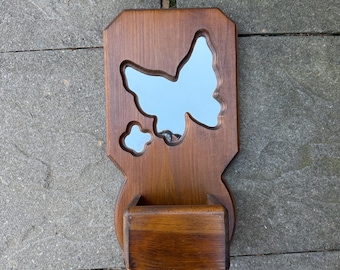 Vintage Wooden Butterfly Mirrored Boho Wall Hanging Mail Key Collector 10.5”x21”