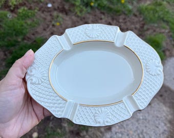 Lenox Oblong Ashtray Cream Textured Trinket Catchall Dish 8”x6” Made in USA