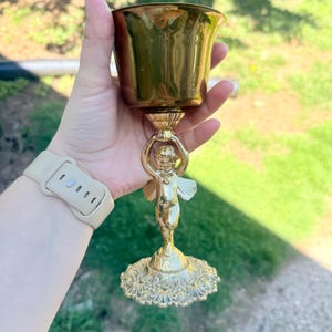 Vintage Brass Cherub Angel Succulent Planter Candle Holder Goblet Regency 7.5”